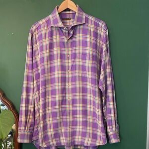 Peter Millar Men’s XL Purple, Yellow, Orange & Blue Plaid Shirt 100% Cotton